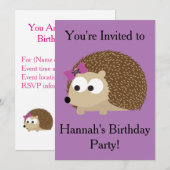 Uitnodiging Girl Hedégel Party (Voorkant / Achterkant)