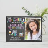 Uitnodiging Girl Science Birthday Party (Staand voorkant)