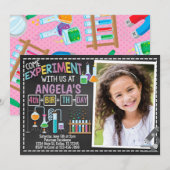 Uitnodiging Girl Science Birthday Party (Voorkant / Achterkant)