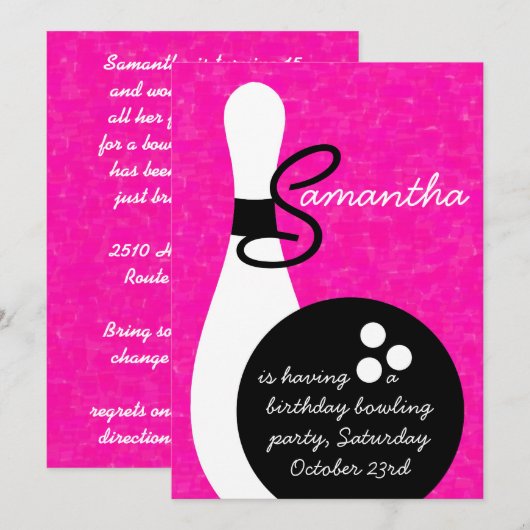 Uitnodiging Girls Bowling Birthday Party (Voorkant / Achterkant)