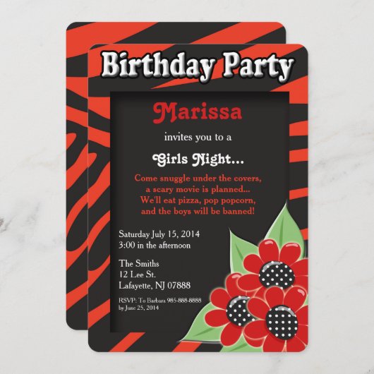 Uitnodiging Girls Night Birthday Party (Voorkant / Achterkant)