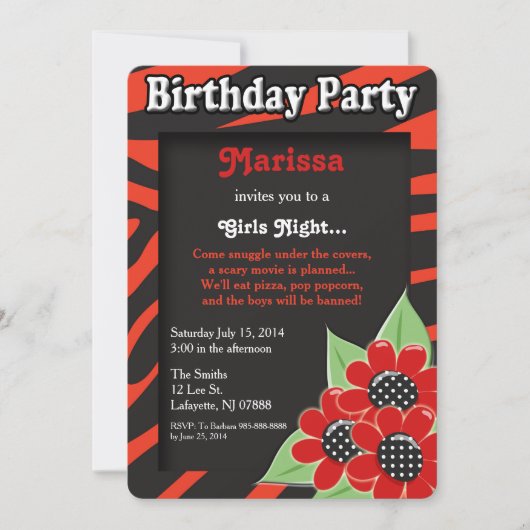 Uitnodiging Girls Night Birthday Party (Voorkant)