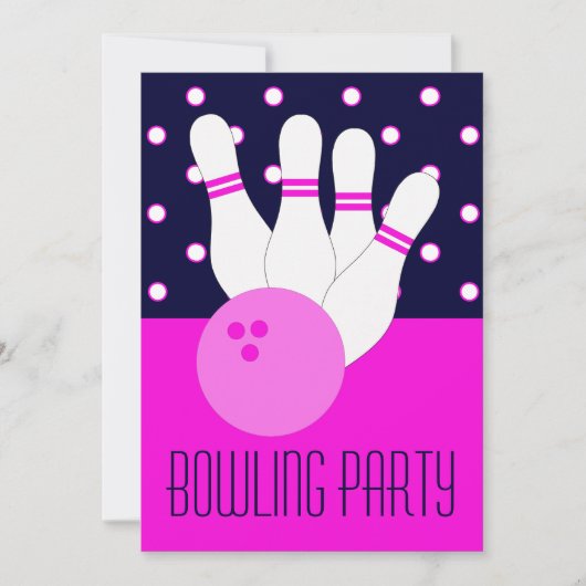 Uitnodiging Girls Pink & Blue Bowling Party (Voorkant)