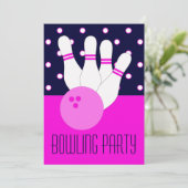 Uitnodiging Girls Pink & Blue Bowling Party (Staand voorkant)
