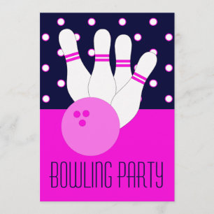 Uitnodiging Girls Pink & Blue Bowling Party