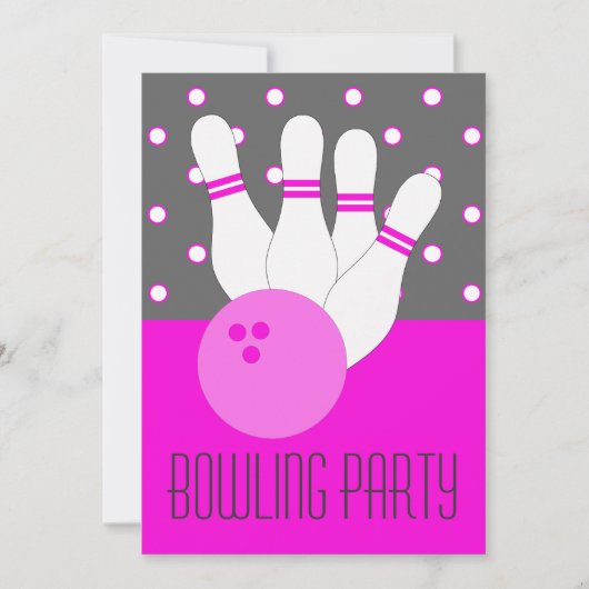Uitnodiging Girls Pink & Grey Bowling Party (Voorkant)