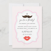 Uitnodiging Girls Pink Mustache Party (Voorkant)