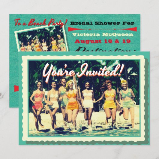 Uitnodiging  Girl's Weekend Beach Party (Voorkant / Achterkant)