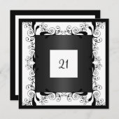 Uitnodiging Glamour Wit Zwart Bloemen (Voorkant / Achterkant)