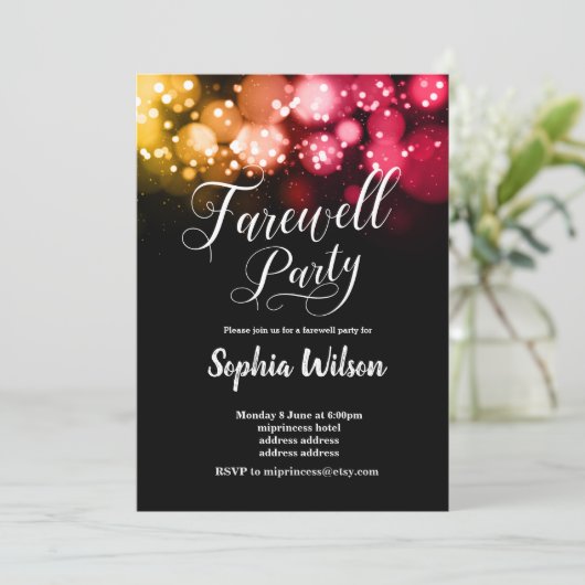 uitnodiging glitter Farewell (Staand voorkant)