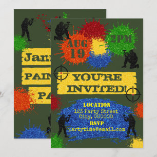 Uitnodiging Glitter Paintball Feestje