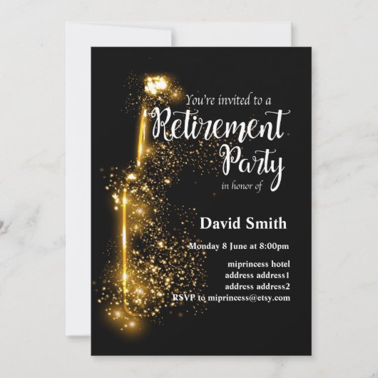Uitnodiging Glitter Retirement Party (Voorkant)