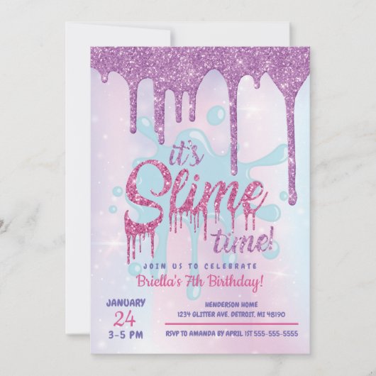 Uitnodiging Glitter Slime Party (Voorkant)