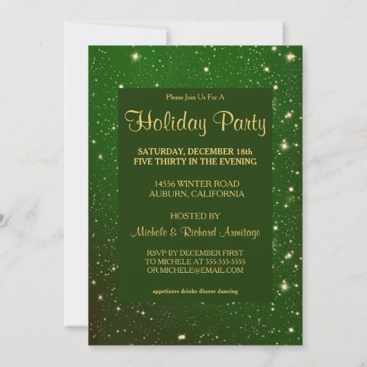 Uitnodiging Glitzy Green Holiday Party (Voorkant)