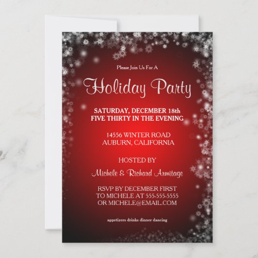 Uitnodiging Glitzy Red Holiday Party (Voorkant)