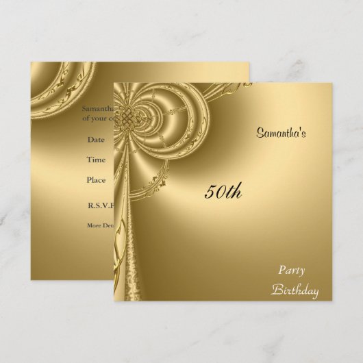 Uitnodiging Gold Birthday Party (Voorkant / Achterkant)