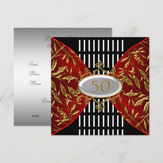 Uitnodiging Gold Black Birthday Jubileum (Voorkant / Achterkant)