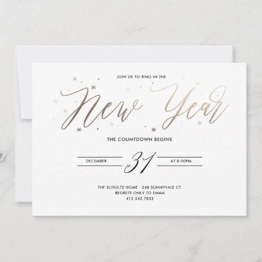Uitnodiging Gold Foil partij nieuwjaar (Voorkant)