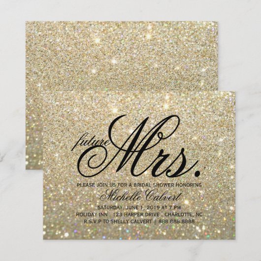 Uitnodiging - Gold Glit Fab future Mrs. Vrijgezell (Voorkant / Achterkant)