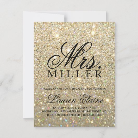 Uitnodiging - Gold Glit Fab Mevrouw Vrijgezellenfe (Voorkant)