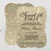 Uitnodiging - Gold Glitter Fab Sweet 16  (Voorkant / Achterkant)