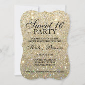 Uitnodiging - Gold Glitter Fab Sweet 16  (Voorkant)