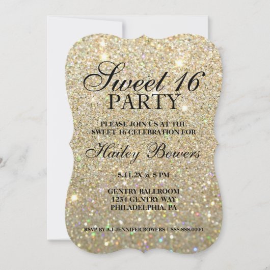 Uitnodiging - Gold Glitter Fab Sweet 16  (Voorkant)