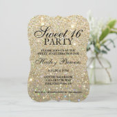 Uitnodiging - Gold Glitter Fab Sweet 16  (Staand voorkant)