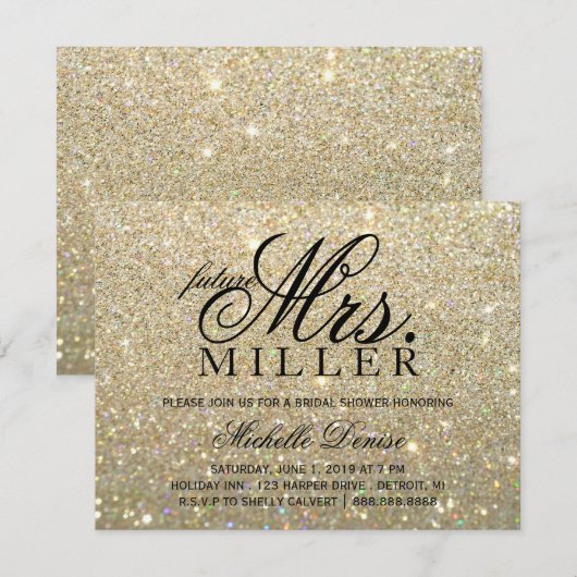 Uitnodiging - Gold Glitter future mevrouw Vrijgeze (Voorkant / Achterkant)