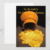 Uitnodiging Golden Coins Party (Voorkant / Achterkant)