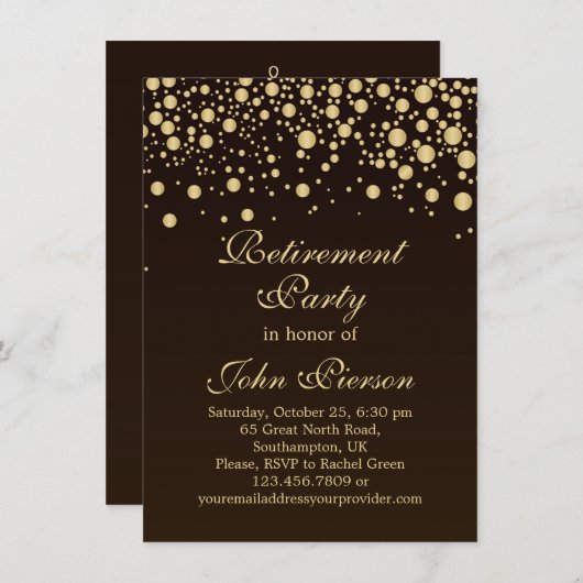 Uitnodiging Golden confetti Retirement Party (Voorkant / Achterkant)