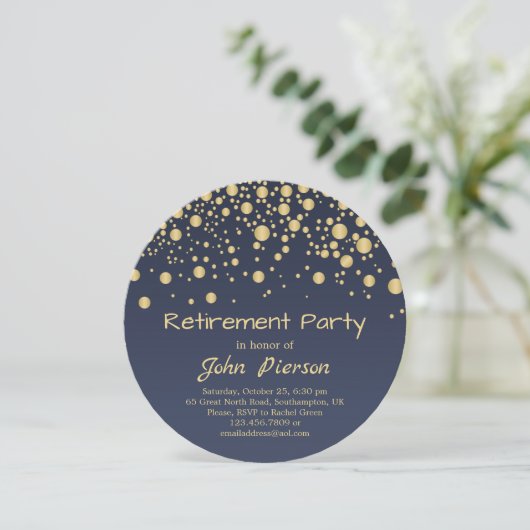 Uitnodiging Golden confetti Retirement Party (Staand voorkant)