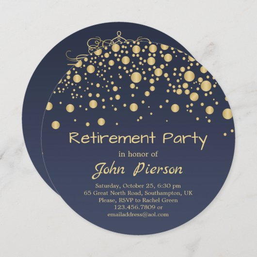 Uitnodiging Golden confetti Retirement Party (Voorkant / Achterkant)
