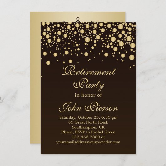 Uitnodiging Golden confetti Retirement Party (Voorkant / Achterkant)