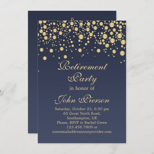 Uitnodiging Golden confetti Retirement Party (Voorkant / Achterkant)
