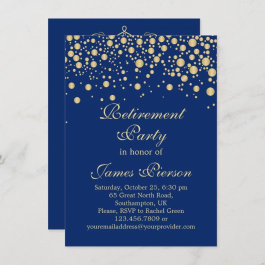Uitnodiging Golden confetti Retirement Party (Voorkant / Achterkant)
