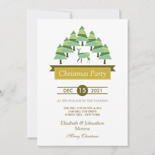 Uitnodiging Golden Deer Forest Kerstparty (Voorkant)