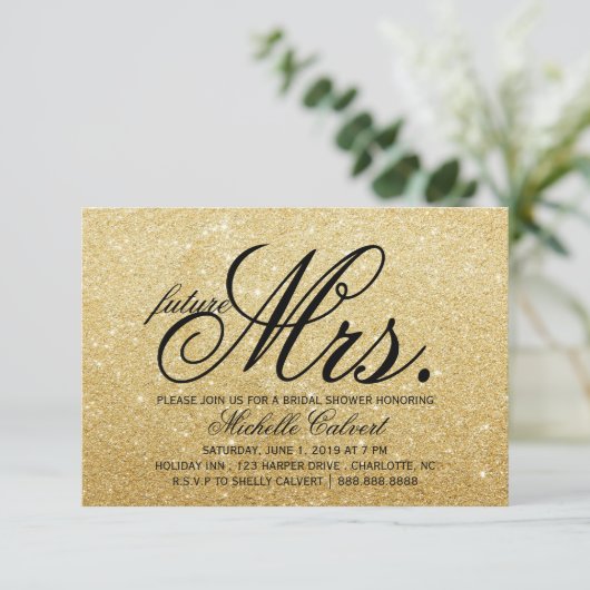 Uitnodiging - Golden Glitter Vrijgezellenfeest fut (Staand voorkant)