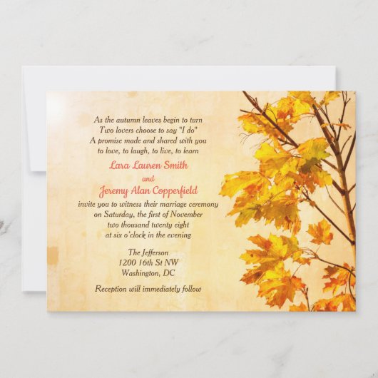 Uitnodiging Golden Leaves Fall Wedding Party (Voorkant)