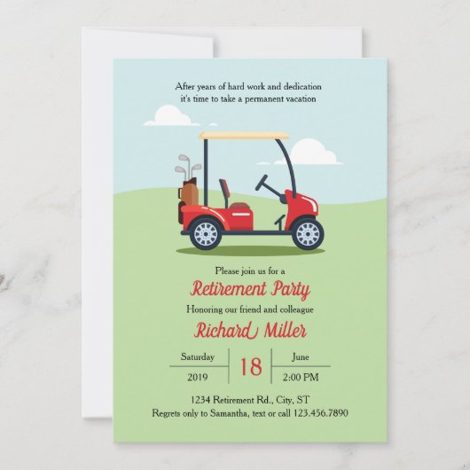 Uitnodiging Golf Cart en Course Retirement Party (Voorkant)