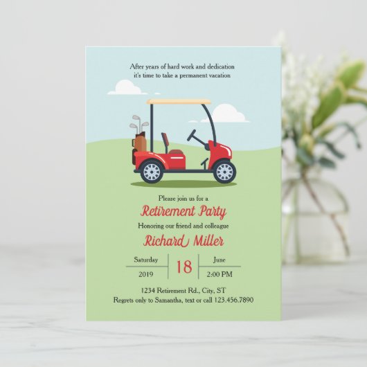 Uitnodiging Golf Cart en Course Retirement Party (Staand voorkant)