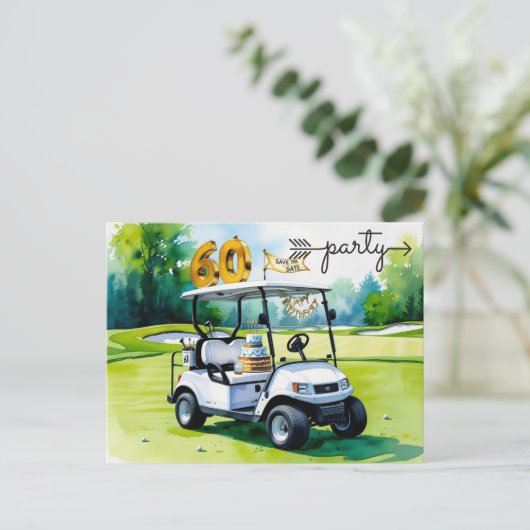 Uitnodiging golfparty Bewaar de datum 60ste verjaa Briefkaart (Staand voorkant)