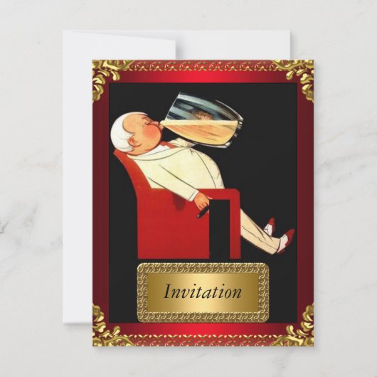 Uitnodiging Goud en Rood Art Deco (Voorkant)