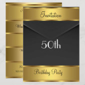 Uitnodiging gouden 50ste verjaardagsfeest (Voorkant / Achterkant)
