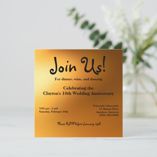 Uitnodiging 'Gouden Gloed' 13,5 cm (Staand voorkant)