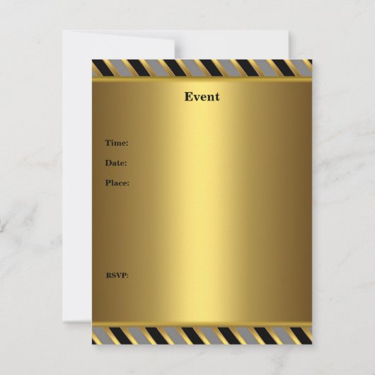 Uitnodiging Gouden Grijze Zwarte Metaal Dag Partij (Achterkant)