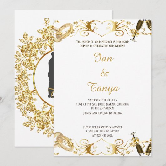 Uitnodiging Gouden set bruiloft (Voorkant / Achterkant)