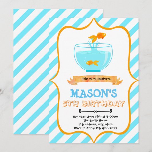 Uitnodiging goudvissen verjaardagsfeestje (Voorkant / Achterkant)