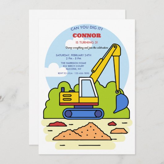 Uitnodiging graafmachine (Voorkant / Achterkant)