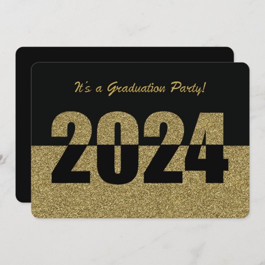 Uitnodiging Graduation Party, 2024, Gouden Glitter (Voorkant / Achterkant)